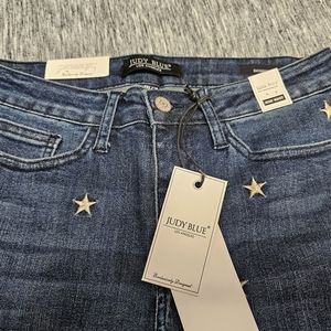 Judy Blue Dark Blue Star-Embellished Ankle Jeans
